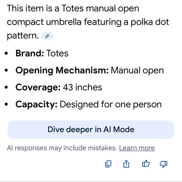 #1422**43 inch design for 1 person Totes Black Umbrella with White Dots - Picture 4 of 4